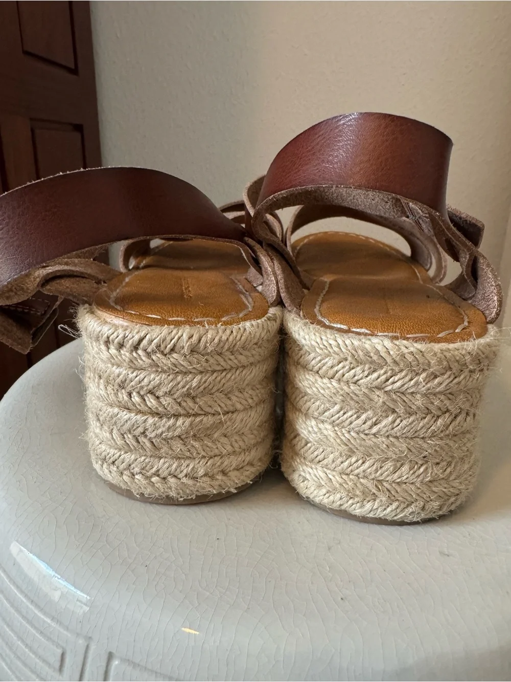 Amazon Essentials Brown Leather Espadrille Platform Sandals